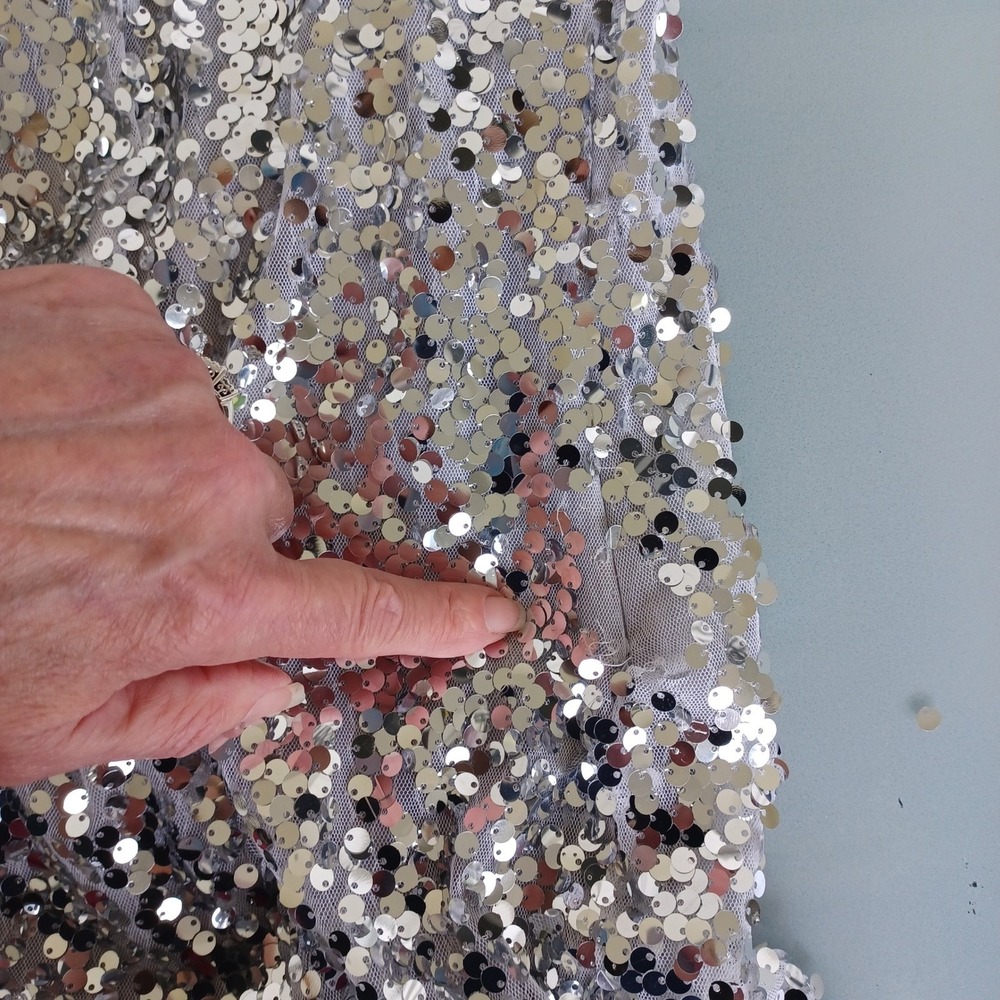 Mr Abbott Silver Sequin Silk Lined Mini Dress V-Neck Racerback L NWT $450 - Picture 8 of 11